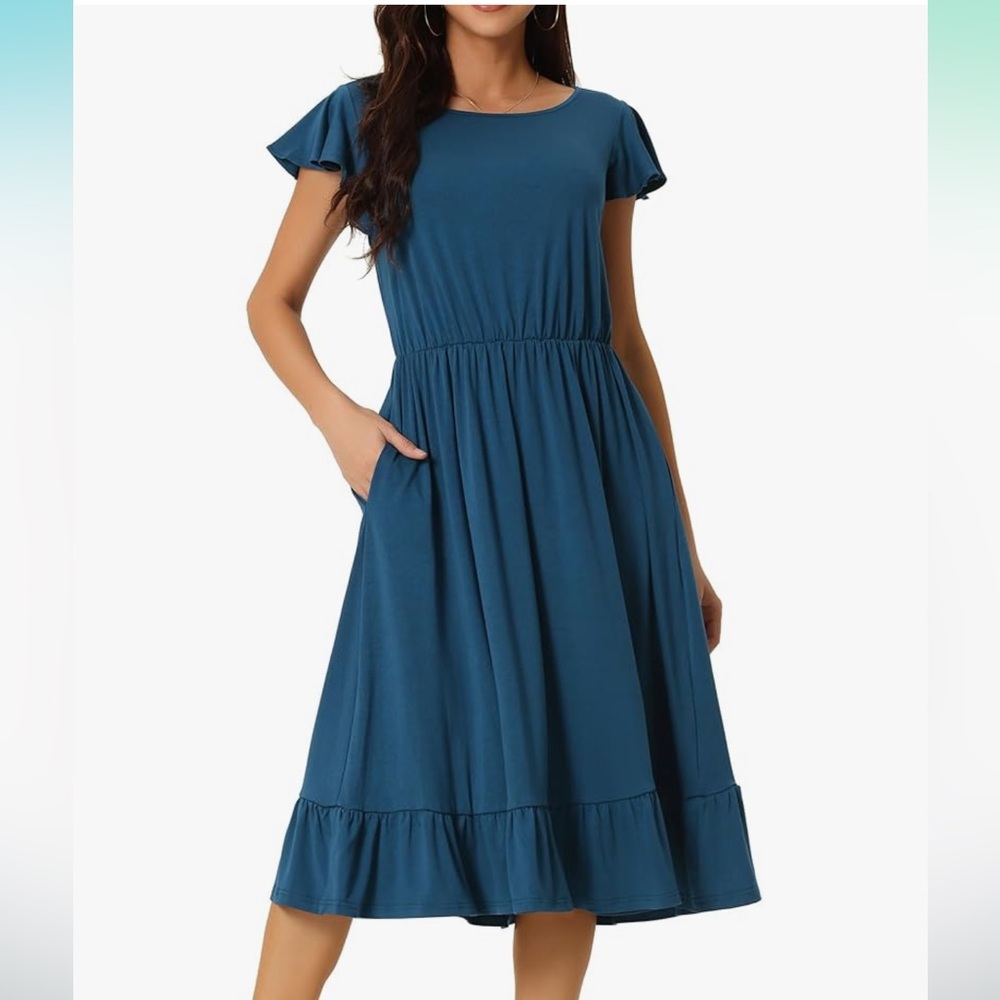 Seta T Women's Flutter Short Sleeve Ruffle Hem Midi Dress
